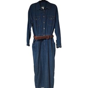 Vintage Harve Benard Long Denim Pencil Dress Braided Belt Western Style Women 16